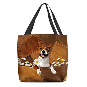 Basenji Holding Daisy All Over Printed Tote Bag
