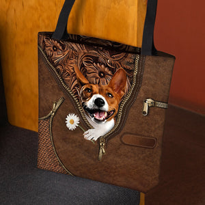 Basenji Holding Daisy Tote Bag