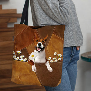 Basenji Holding Daisy All Over Printed Tote Bag