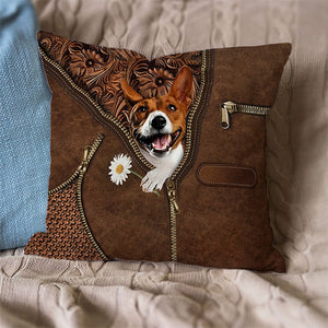 Basenji Holding Daisy Pillow Case