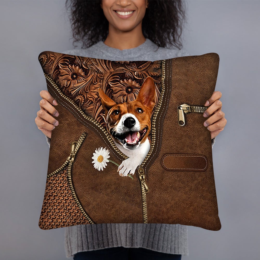 Basenji Holding Daisy Pillow Case