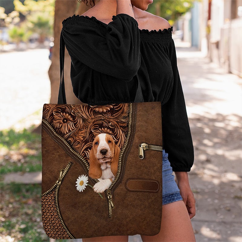 Basset Hound Holding Daisy Tote Bag