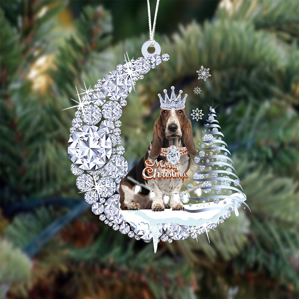 Basset Hound Diamond Moon Merry Christmas Ornament