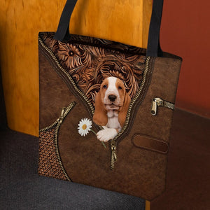 Basset Hound Holding Daisy Tote Bag