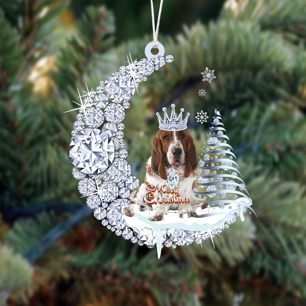 Basset Hound Diamond Moon Merry Christmas Ornament