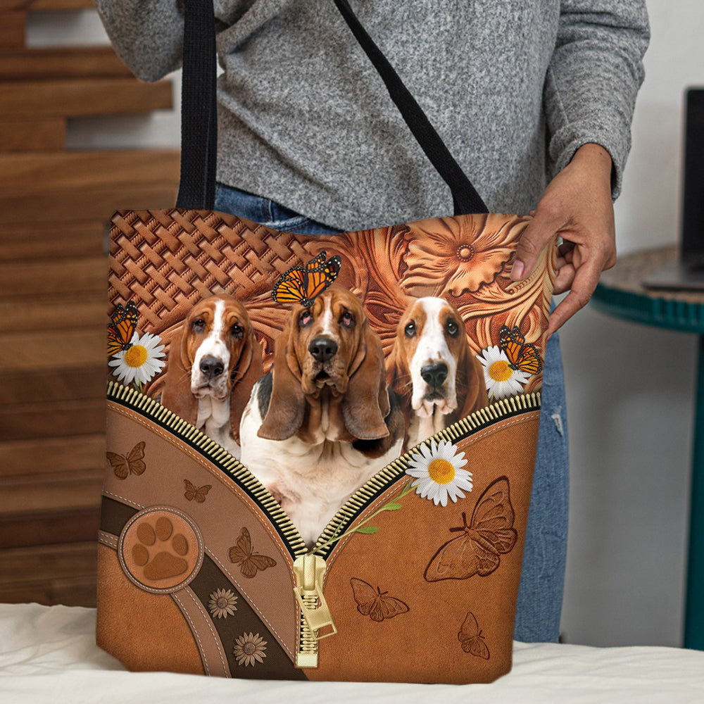 Basset Hound Daisy Flower And Butterfly Tote Bag