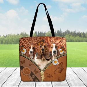 Basset Hound Daisy Flower And Butterfly Tote Bag