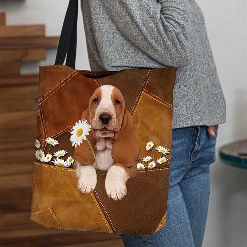 Basset Hound Holding Daisy  All Over Printed Tote Bag