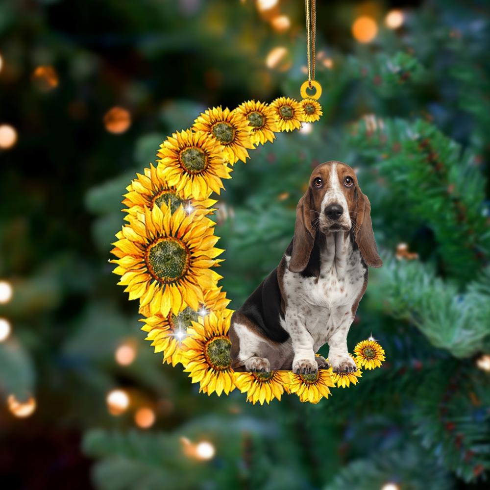 Basset Hound On Sunflower Moon Ornament