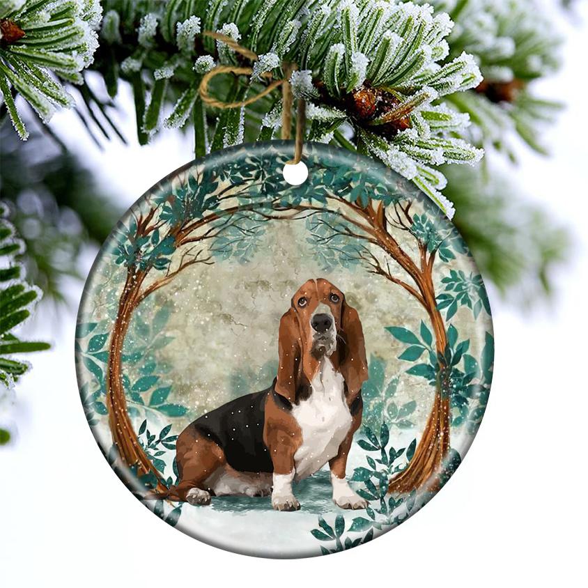 Basset Hound Among Forest Porcelain/Ceramic Ornament