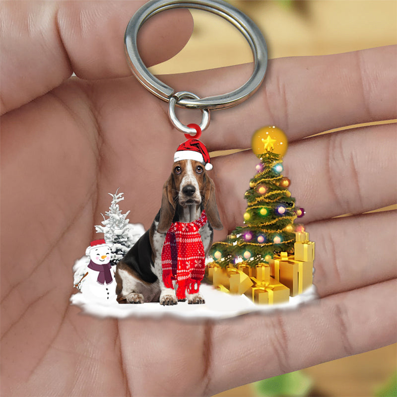 Basset Hound Early Merry Christma Acrylic Keychain