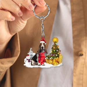 Basset Hound Early Merry Christma Acrylic Keychain