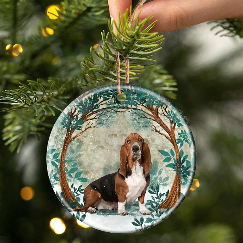 Basset Hound Among Forest Porcelain/Ceramic Ornament