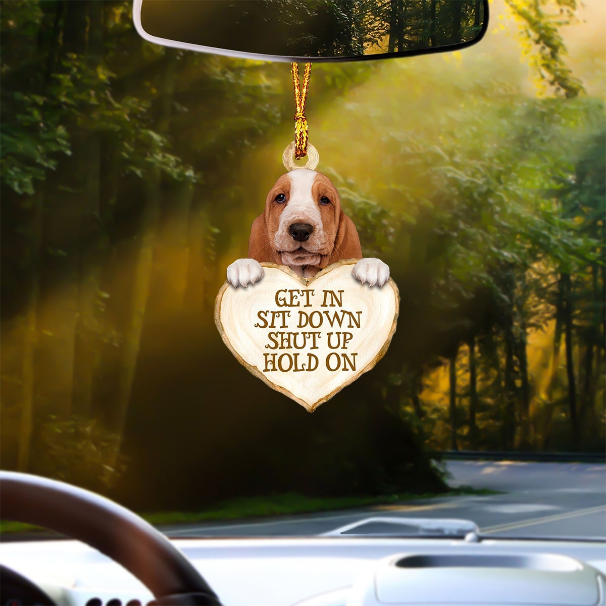 Basset Hound Heart Shape Get In Car Hanging Ornament