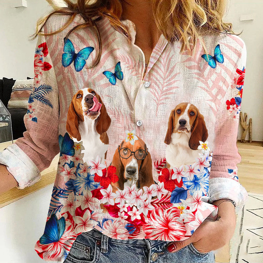 Basset Hound Tropical Floral Casual Shirt