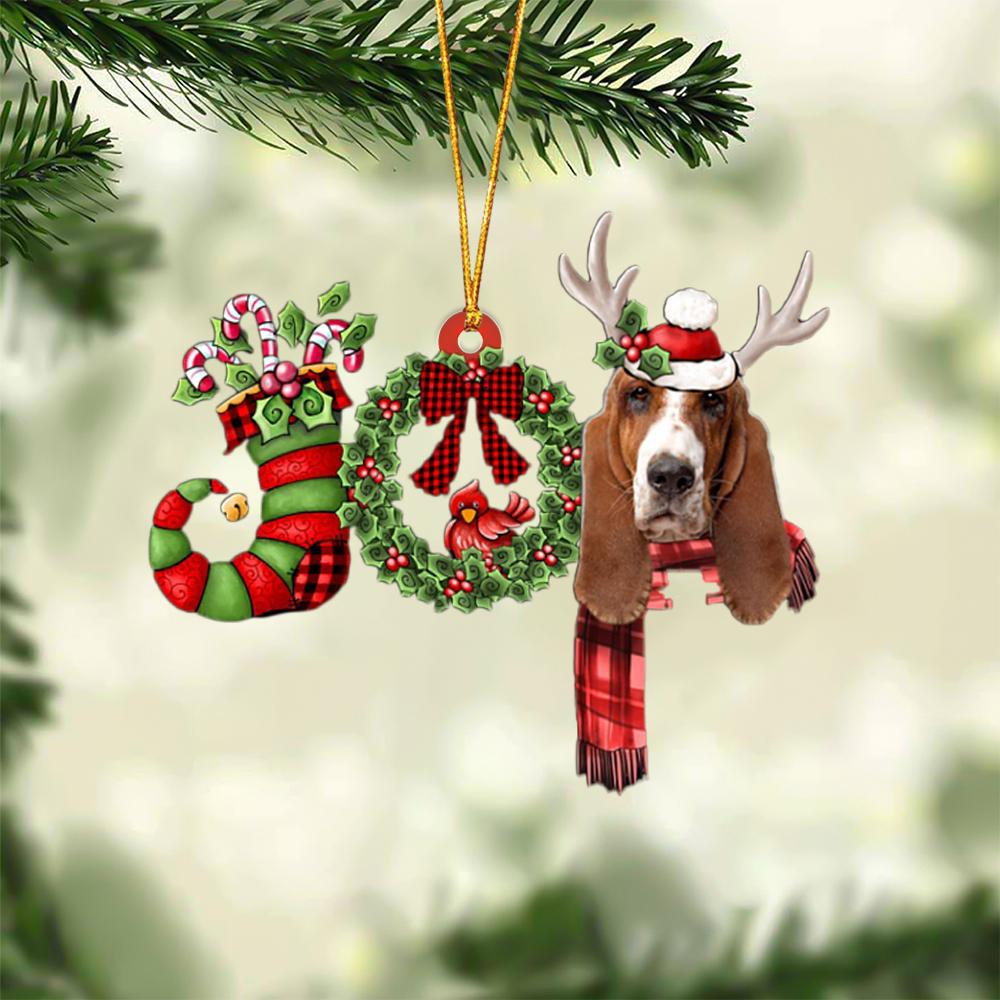 Basset Hound JOY Reindeer Hanging Ornament