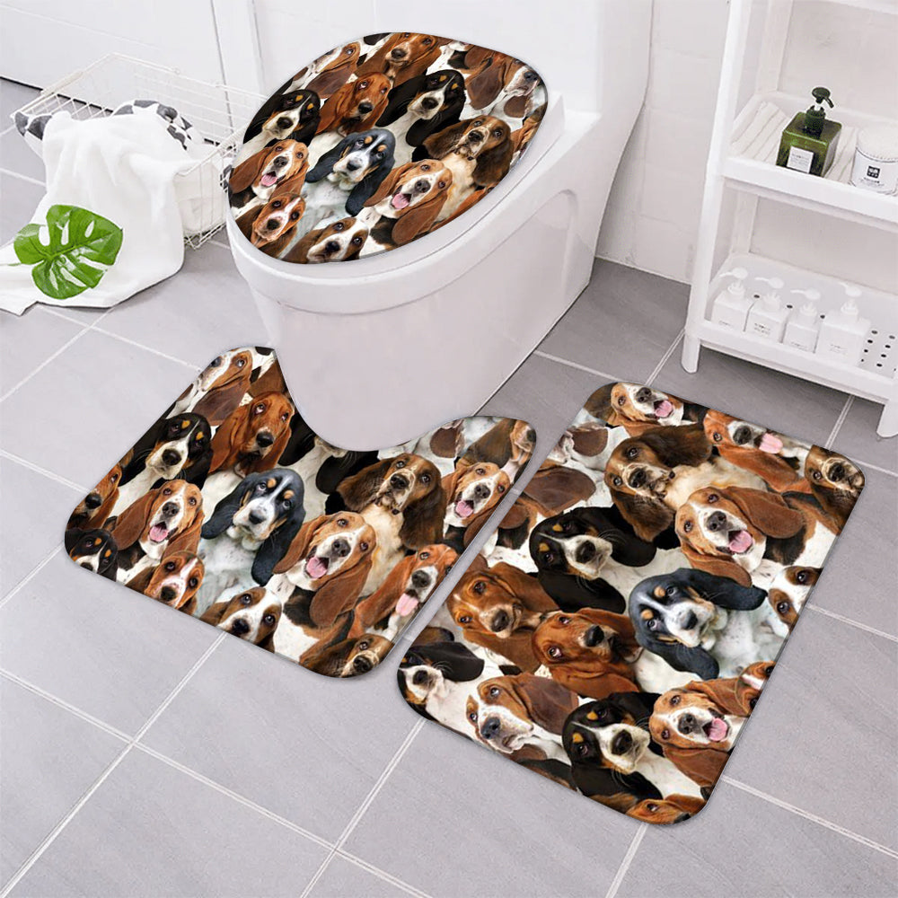 A Bunch Of Basset Hounds Bathroom Mat Set