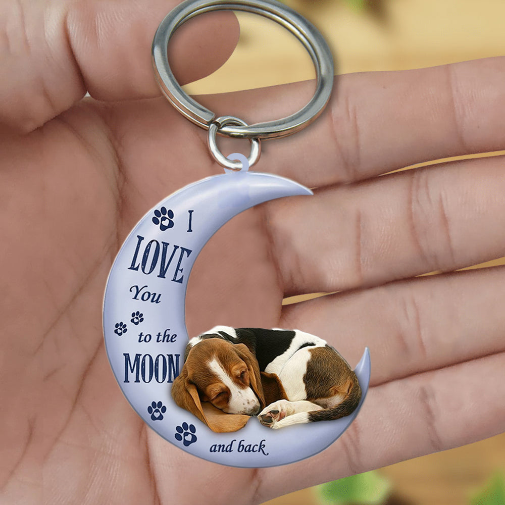 Basset hound I Love You To The Moon And Back Flat Acrylic Keychain