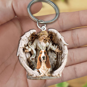 Angel Hug Basset hound Acrylic Keychain