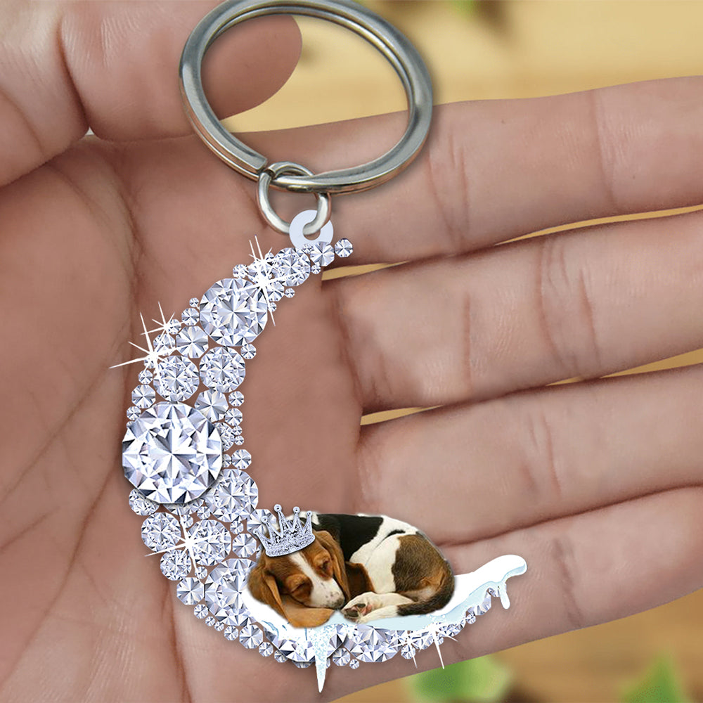 Basset hound Sleeping On A Diamond Moon Acrylic Keychain