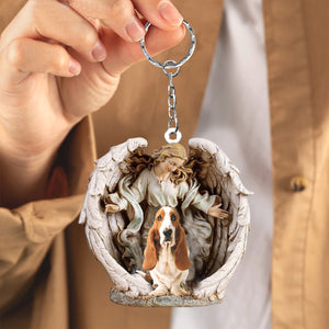 Angel Hug Basset hound Acrylic Keychain