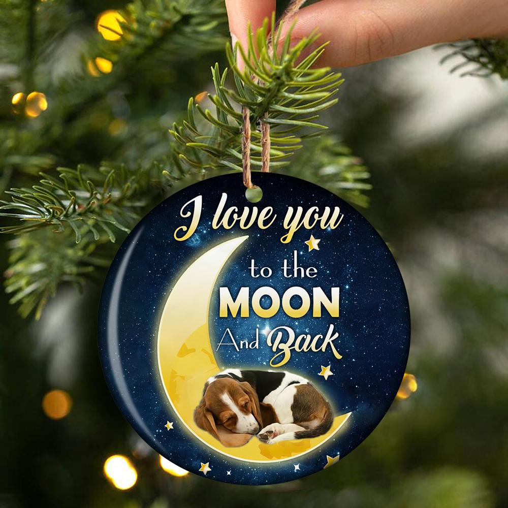 Basset Hound I Love You To The Moon And Back Porcelain/Ceramic Ornament