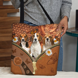 Beagle Daisy Flower And Butterfly Tote Bag