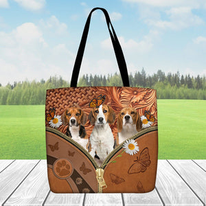 Beagle Daisy Flower And Butterfly Tote Bag