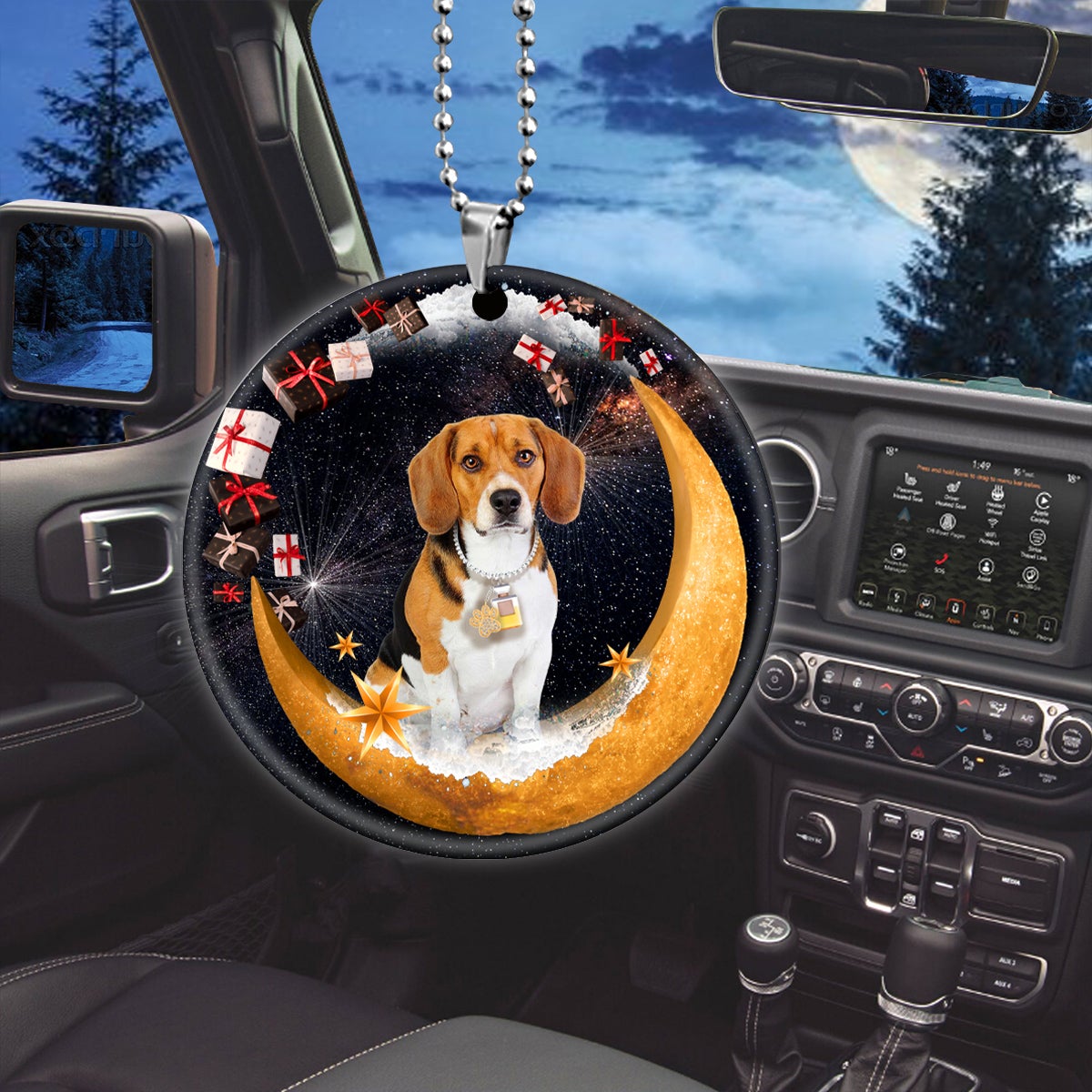 Beagle Fashion Moon Car Hanging Ceramic Ornament