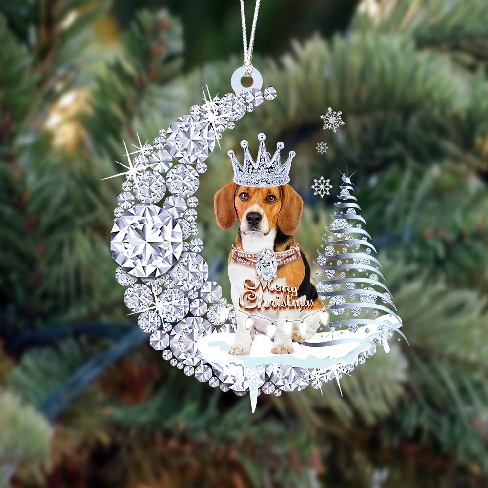 Beagle Diamond Moon Merry Christmas Ornament