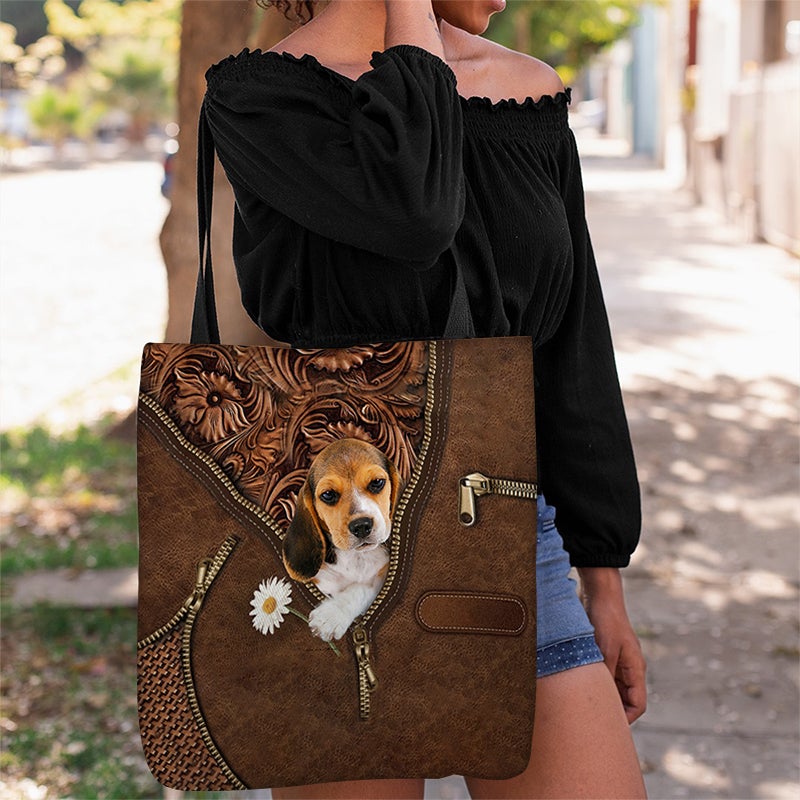 Beagle Holding Daisy Tote Bag