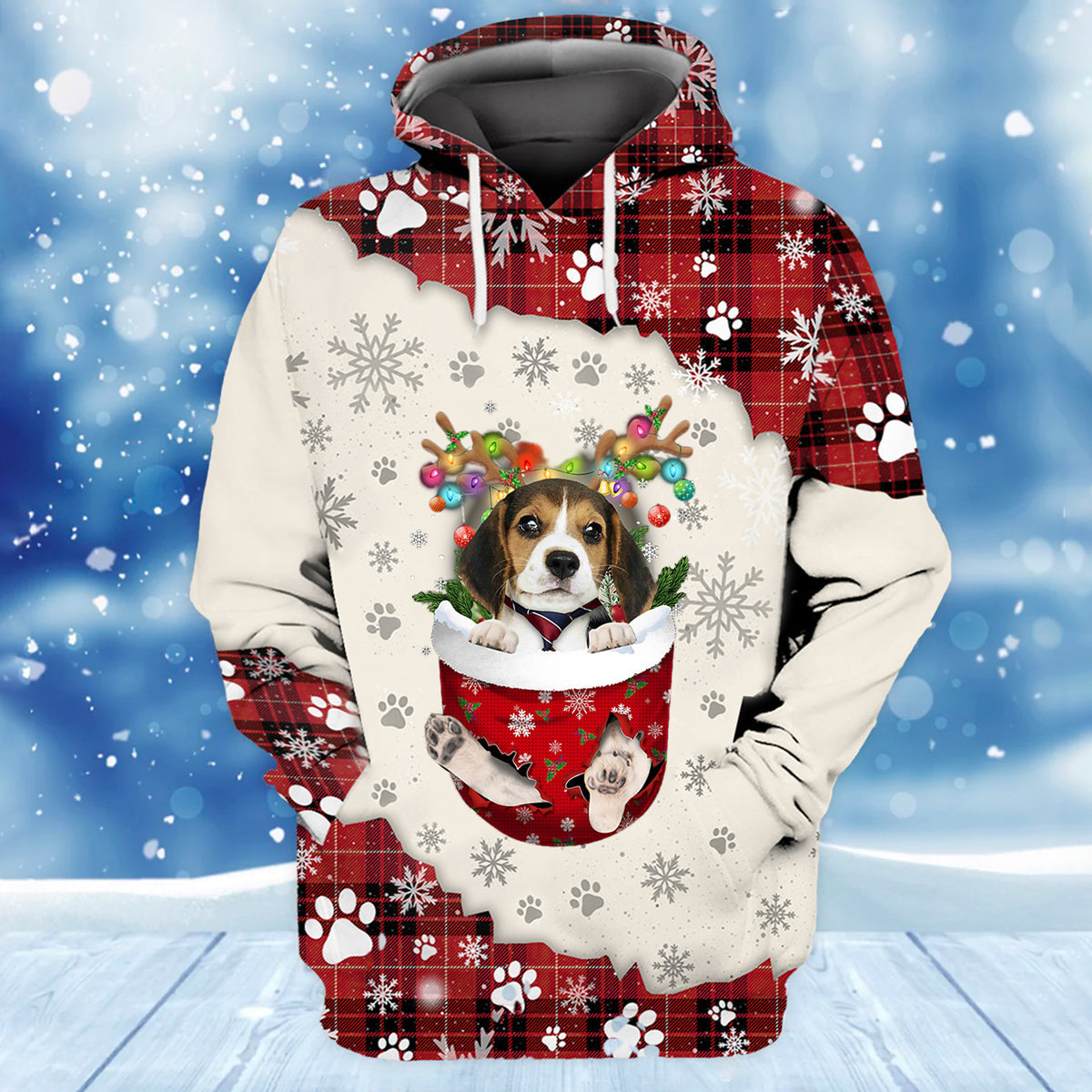 Beagle.In Snow Pocket Merry Christmas Unisex Hoodie