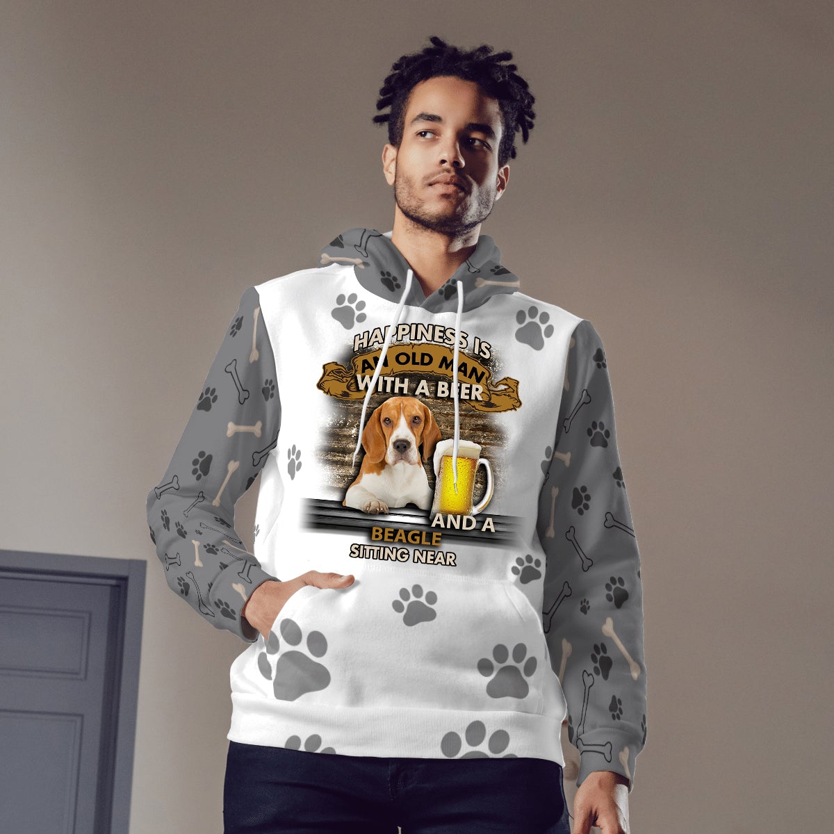 Happiness Is An Old Man With A Beer And A Beagle Hoodie