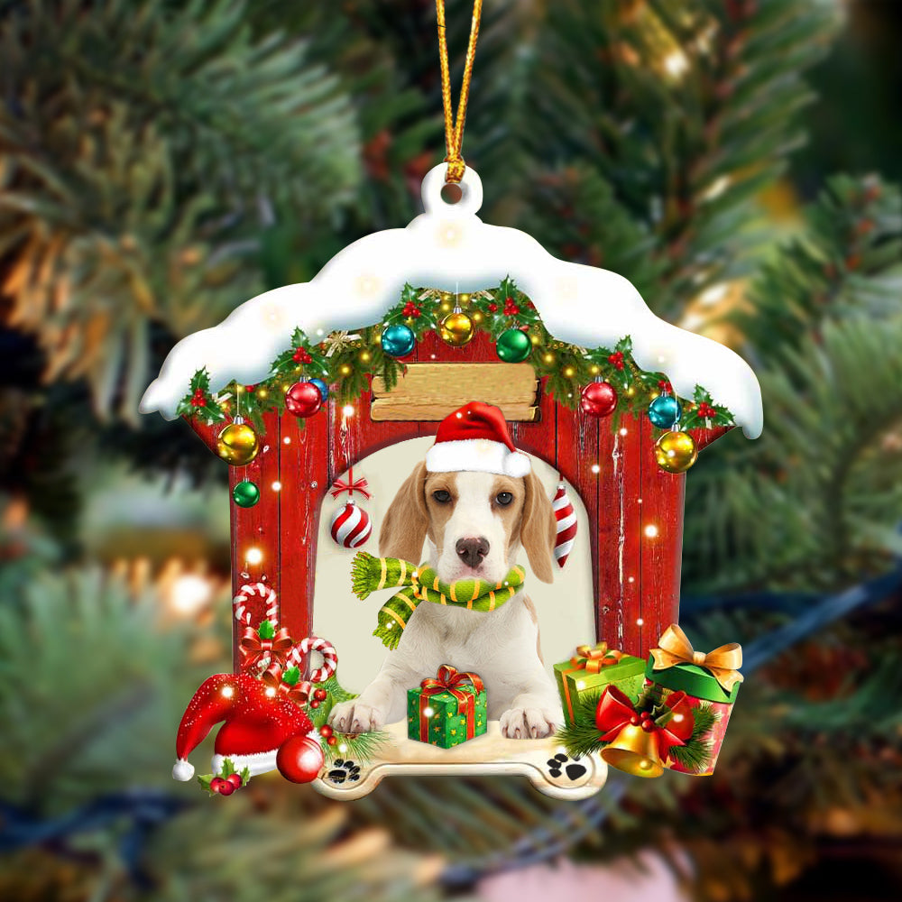 Beagle 2 In Red Wood House Christmas Ornament