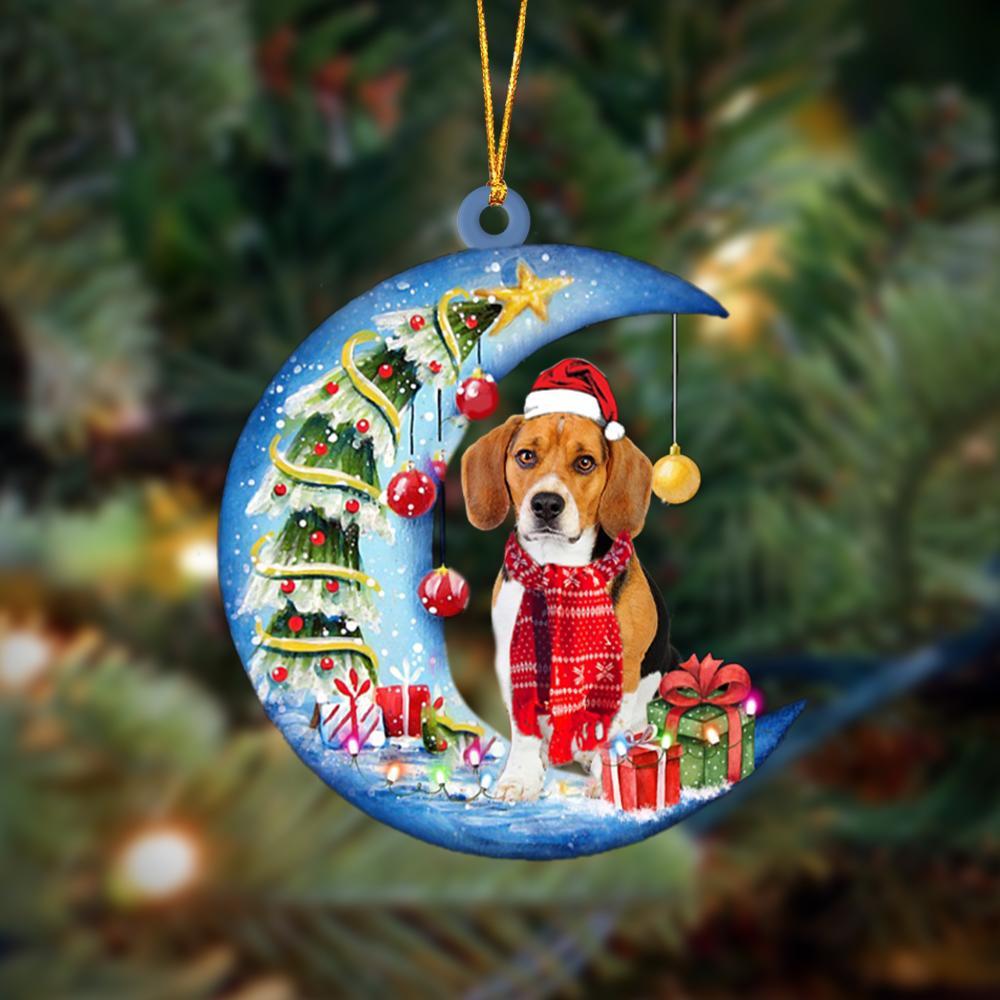 Beagle Sits On The Moon Merry Christmas Hanging Ornament
