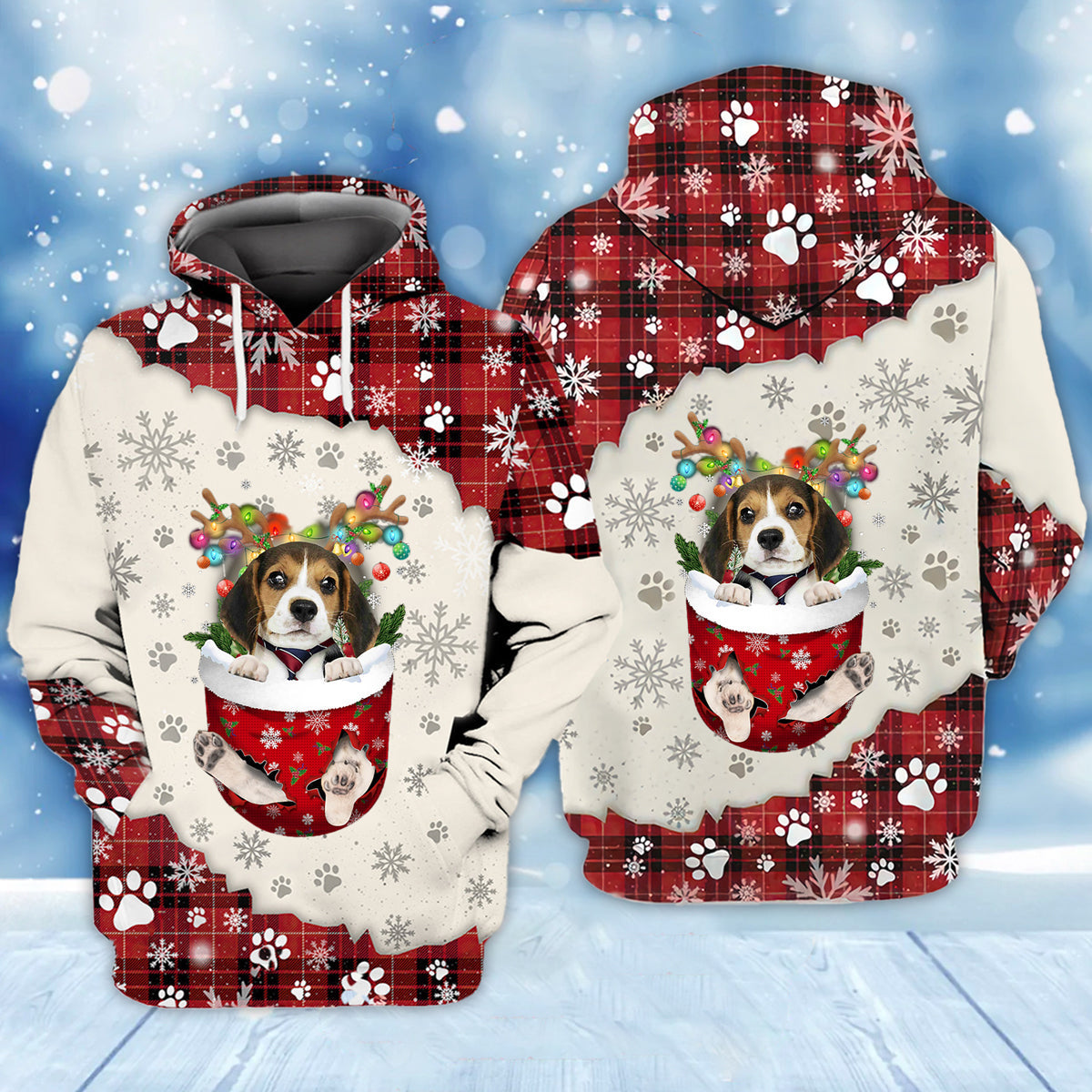 Beagle.In Snow Pocket Merry Christmas Unisex Hoodie