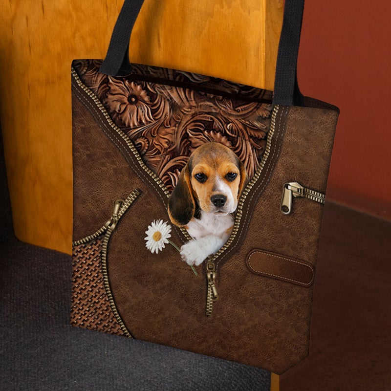 Beagle Holding Daisy Tote Bag