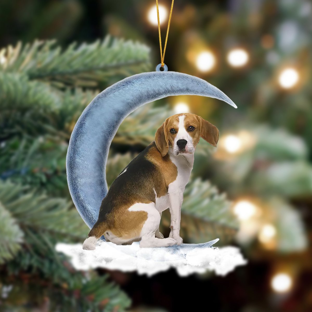 Beagle Sits On The Moon Hanging Ornament