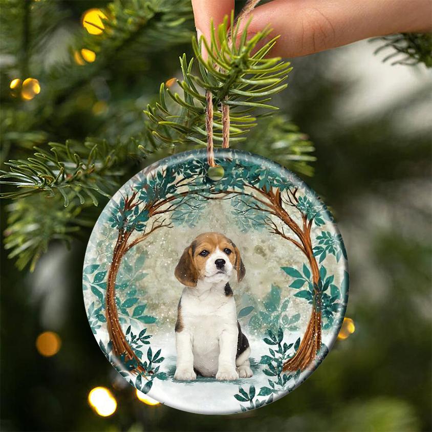 Beagle Puppy Among Forest Porcelain/Ceramic Ornament
