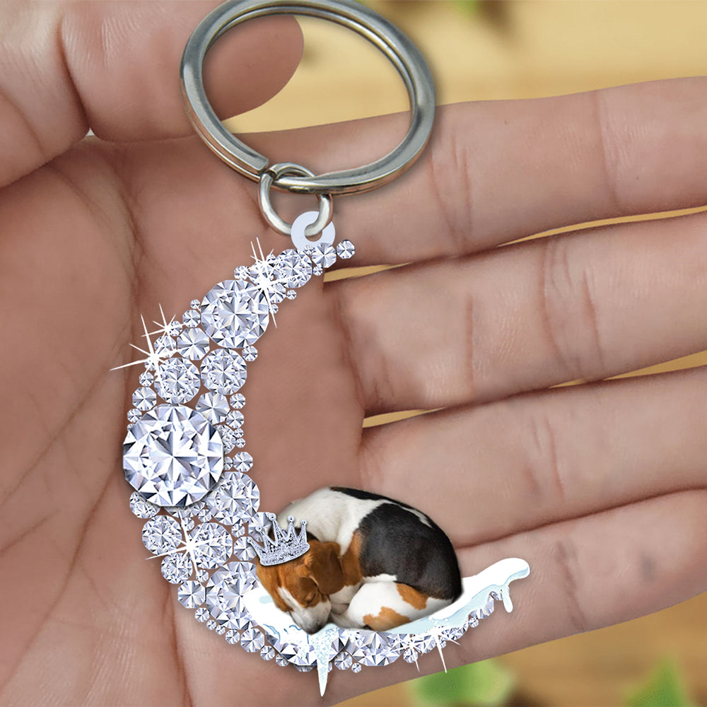Beagle Sleeping On A Diamond Moon Acrylic Keychain