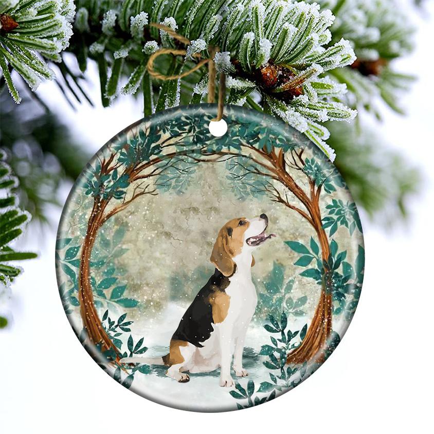 Beagle Among Forest Porcelain/Ceramic Ornament