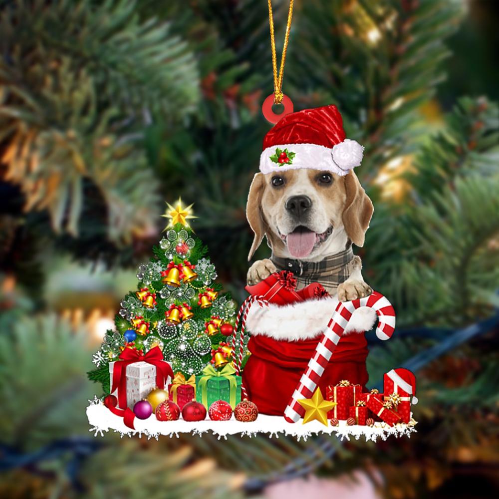 Beagle Gift Bag Merry Christmas Ornament