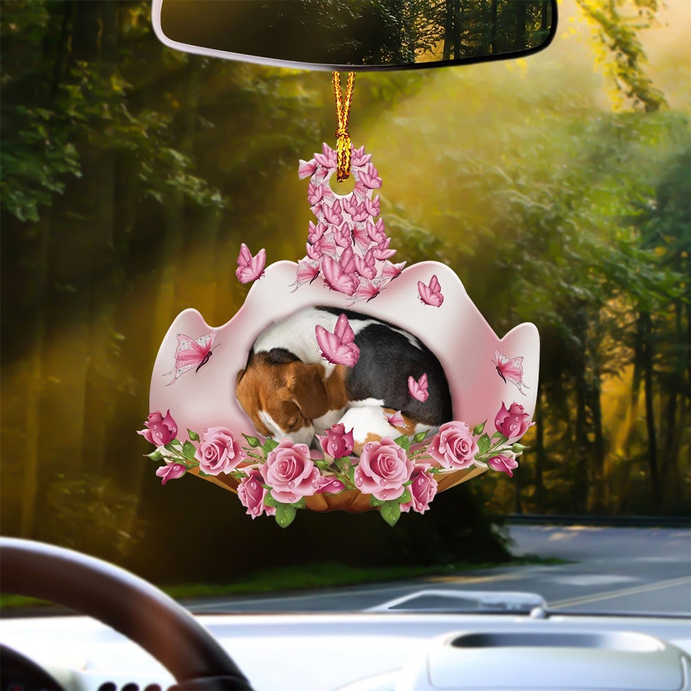 Beagle Sleeping In Rose Garden Car Hanging Ornament