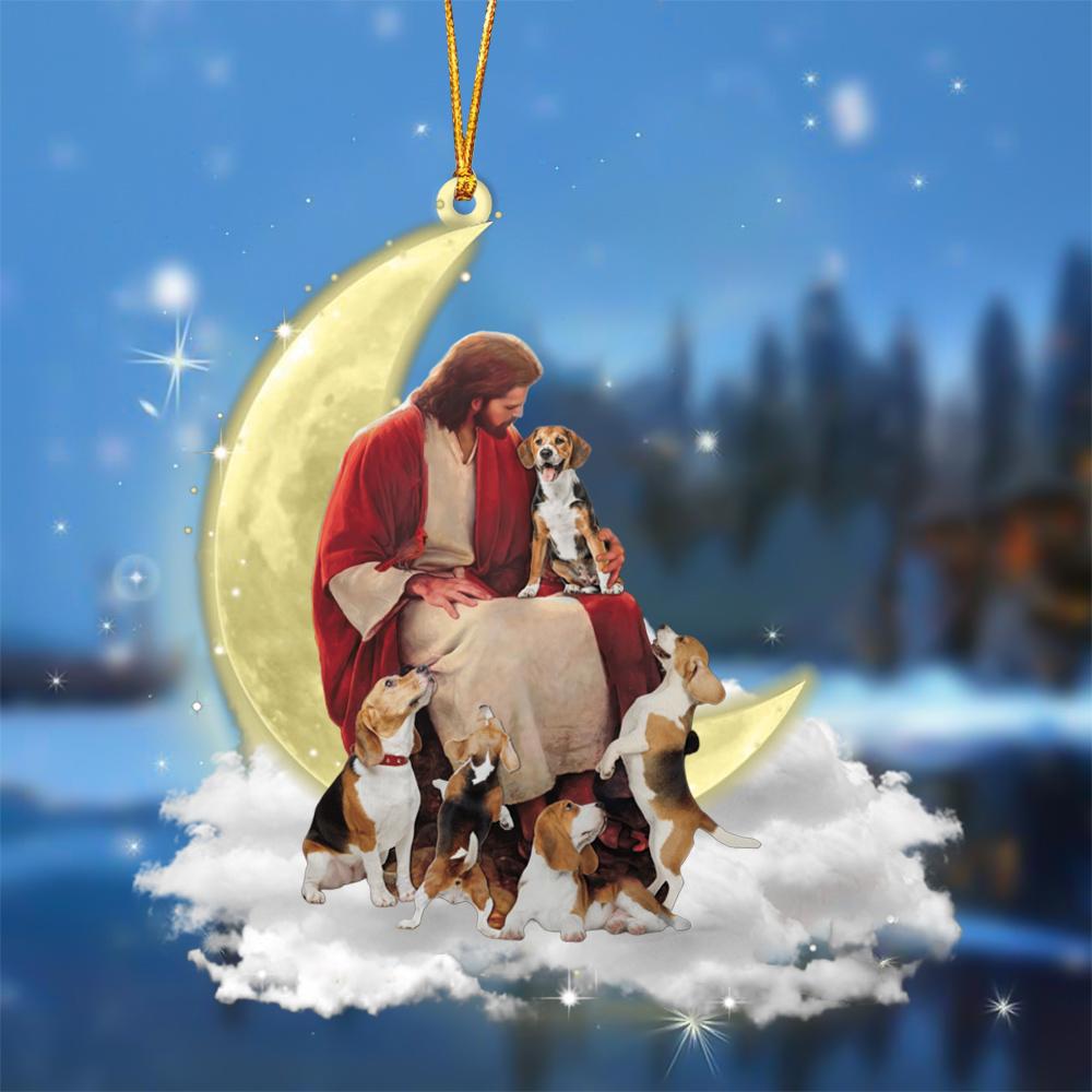 God Surrounded By Beagles On The Moon Hanging Ornament