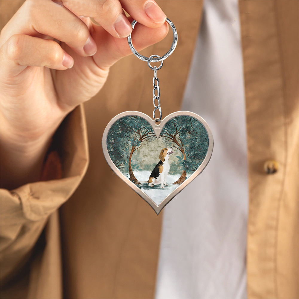 Beagle 02 Among Forest Heart Shape Stainless Steel Keychain