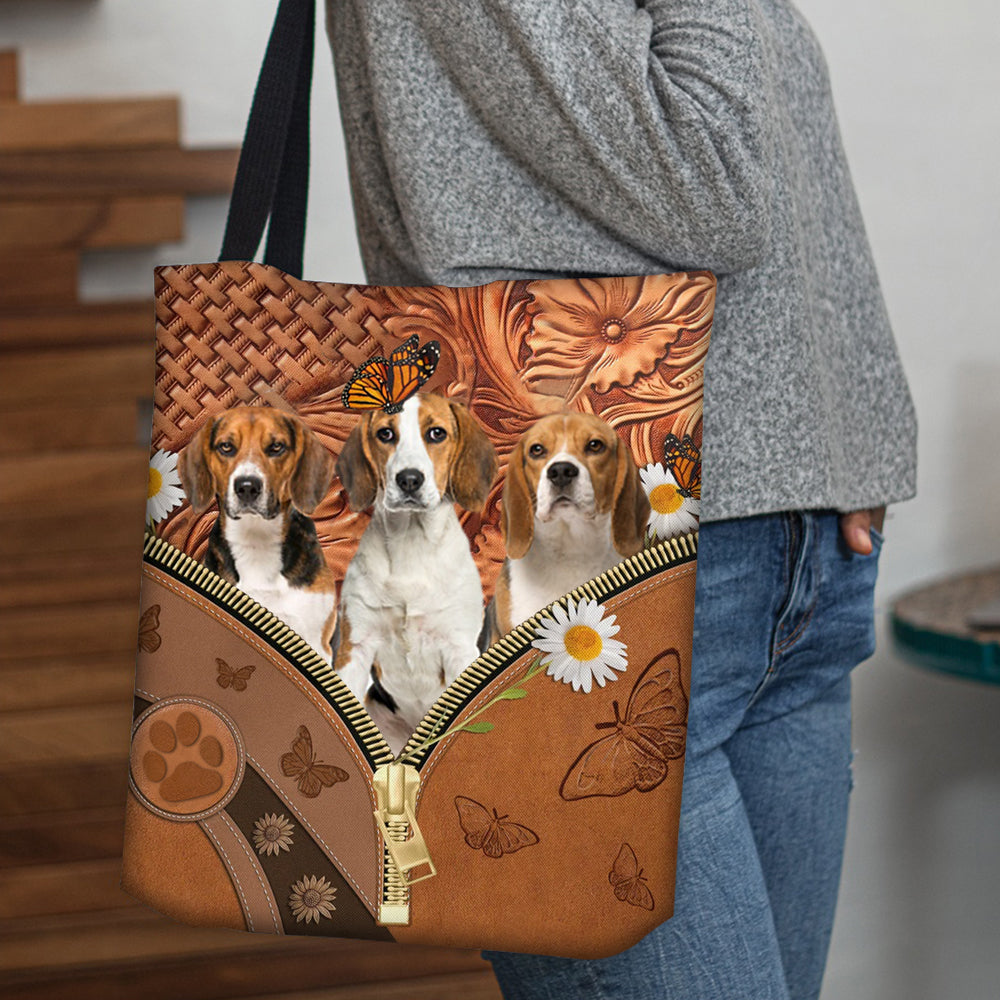Beagle Daisy Flower And Butterfly Tote Bag