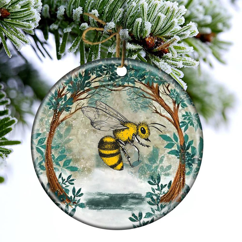 Bee Among Forest Porcelain/Ceramic Ornament