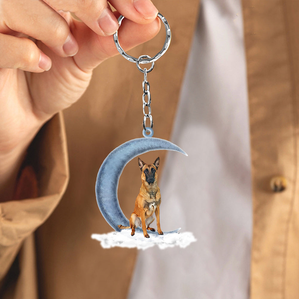 Belgian Malinois Sitting On The Moon Flat Acrylic Keychain