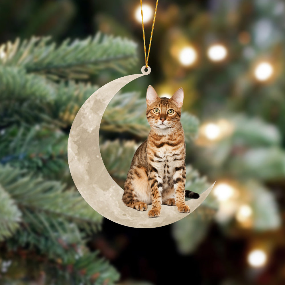 Bengal Cat Sits On The Moon Hanging Ornament