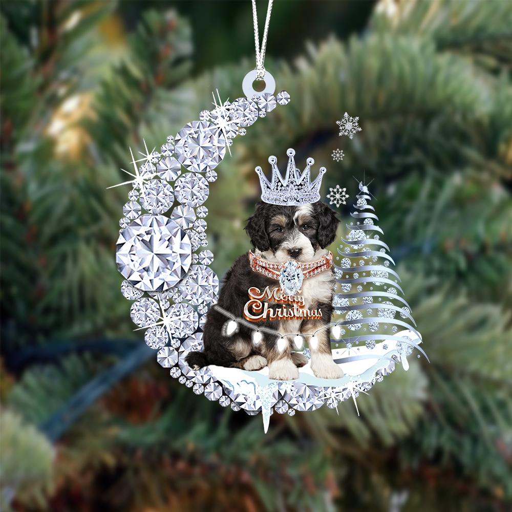 Bernedoodle Diamond Moon Merry Christmas Ornament